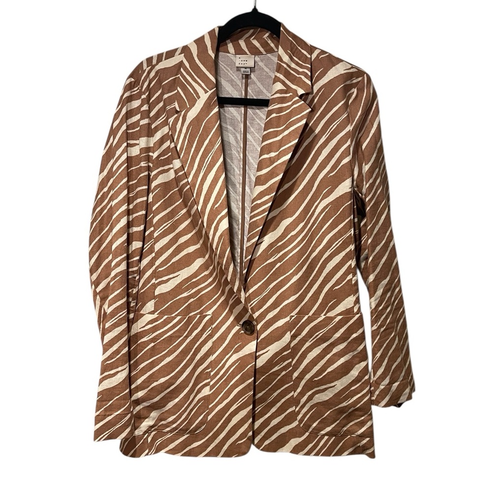 a new day Brown and White Zebra Print Blazer